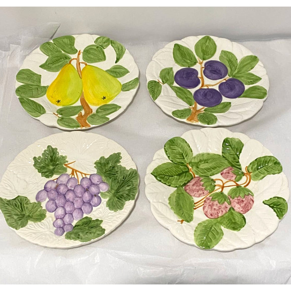 unbranded Dining Vintage Fruit Themed Plate Set Of 4 97s Ceramic